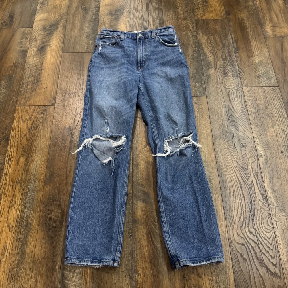 Abercrombie &‎ Fitch 90s Straight Ultra High Rise Distressed Jeans Blue 28 6R